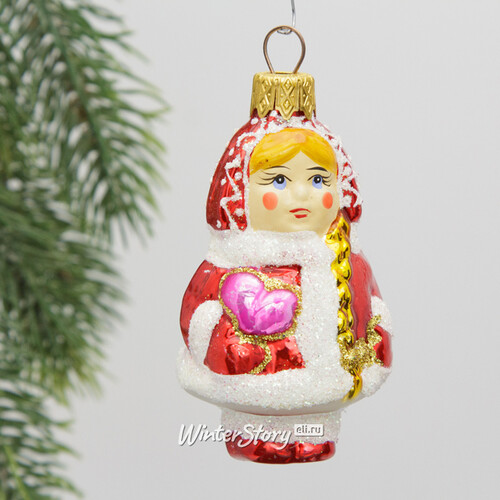 Стеклянная елочная игрушка Снегурочка - Снежная принцесса в розовом 9 см, подвеска Коломеев