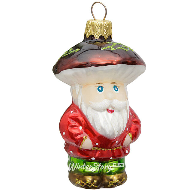 Стеклянная елочная игрушка Лесной гном Каспар 10 см, подвеска Коломеев