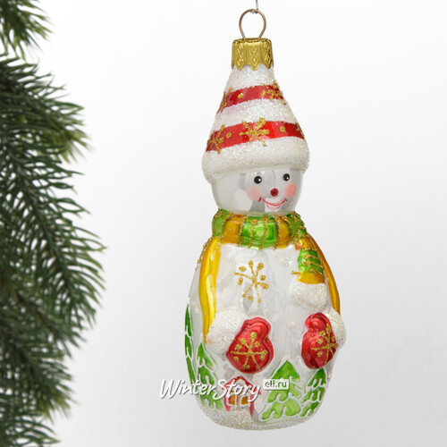 Стеклянная елочная игрушка Снеговик Фреджи 14 см, подвеска Коломеев