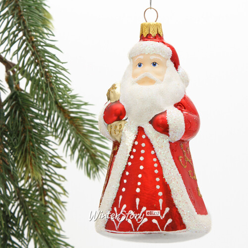 Стеклянная ёлочная игрушка Дед Мороз - Добрый старец с севера 14 см, подвеска Коломеев