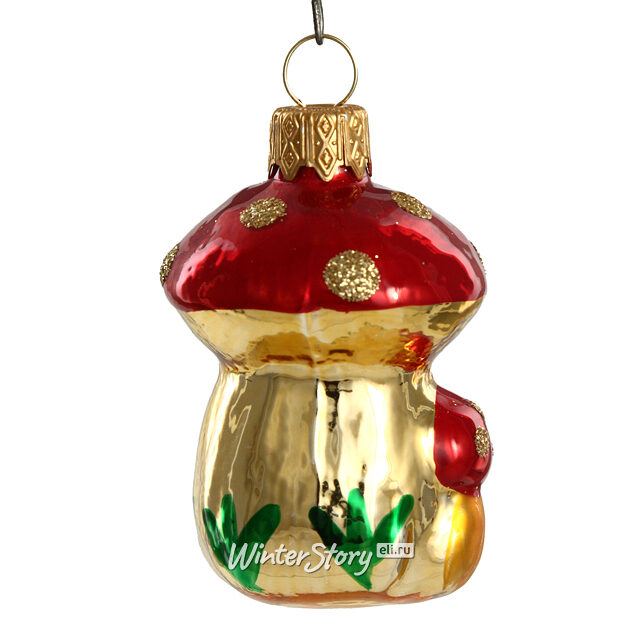 Стеклянная елочная игрушка Лесные грибочки 7 см, подвеска Коломеев
