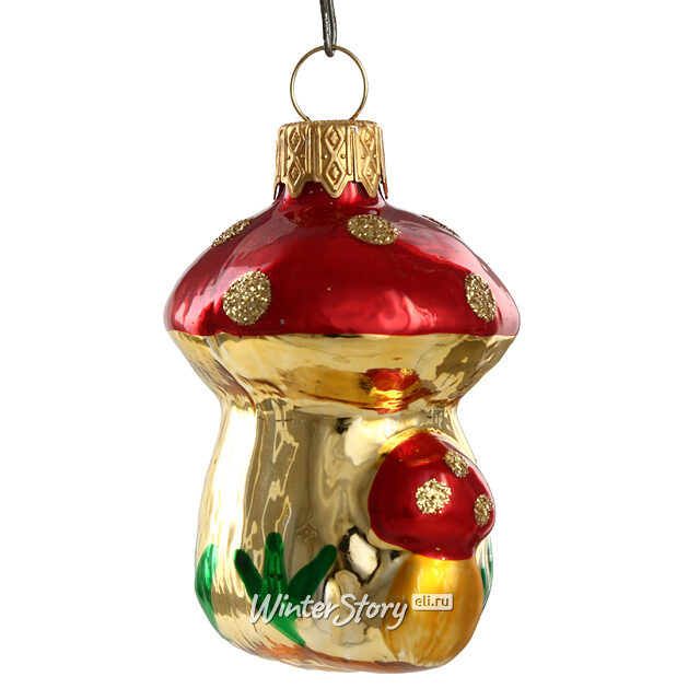 Стеклянная елочная игрушка Лесные грибочки 7 см, подвеска Коломеев