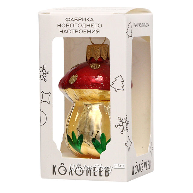 Стеклянная елочная игрушка Лесные грибочки 7 см, подвеска Коломеев
