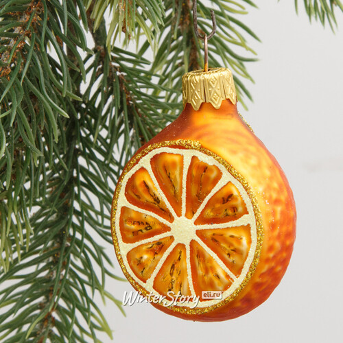 Стеклянная елочная игрушка Апельсин 6 см, подвеска Коломеев