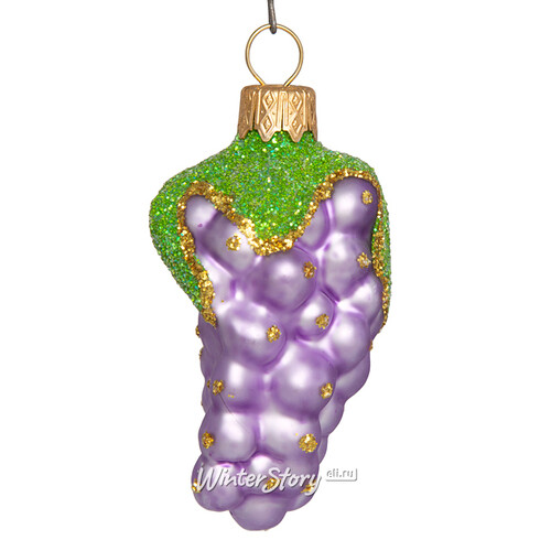 Стеклянная елочная игрушка Виноград 9 см фиолетовый, подвеска Коломеев
