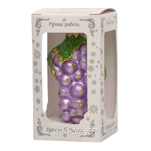 Стеклянная елочная игрушка Виноград 9 см фиолетовый, подвеска Коломеев