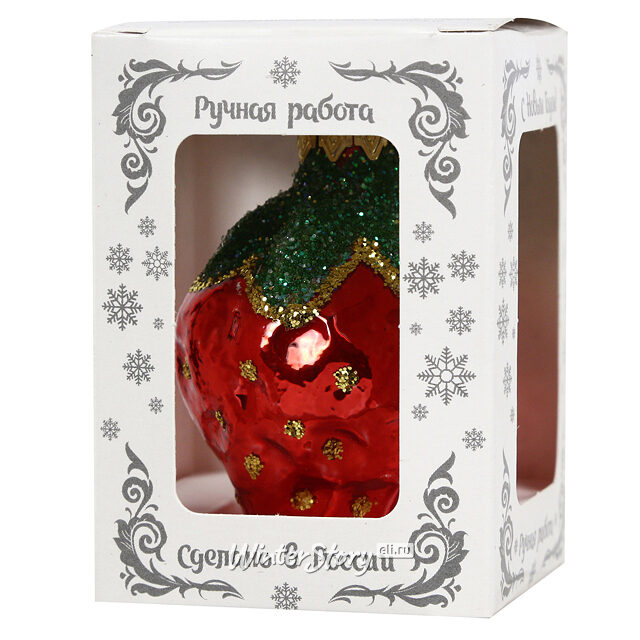 Стеклянная елочная игрушка Клубничка 6 см, подвеска Коломеев