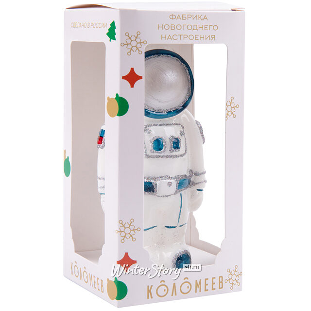 Стеклянная елочная игрушка Космонавт 12 см, подвеска Коломеев