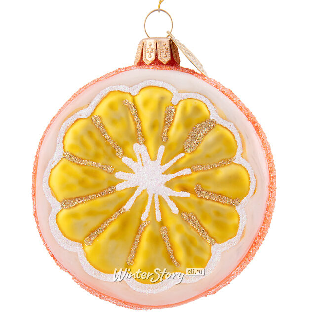 Стеклянная елочная игрушка Апельсин 8 см, подвеска Коломеев