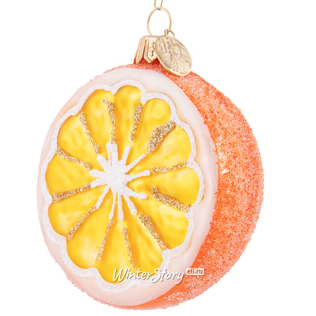 Стеклянная елочная игрушка Апельсин 8 см, подвеска Коломеев