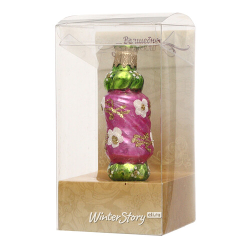 Стеклянная елочная игрушка Конфета 7 см розовая, подвеска Коломеев