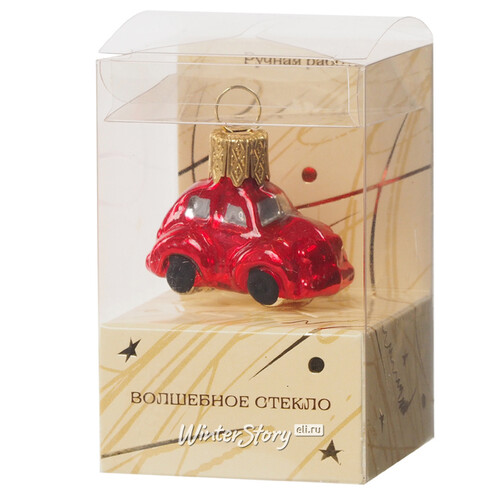 Стеклянная елочная игрушка Машинка 4 см, подвеска Коломеев