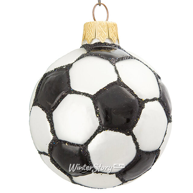 Стеклянная елочная игрушка Футбольный мяч - Black Edition 7 см Коломеев
