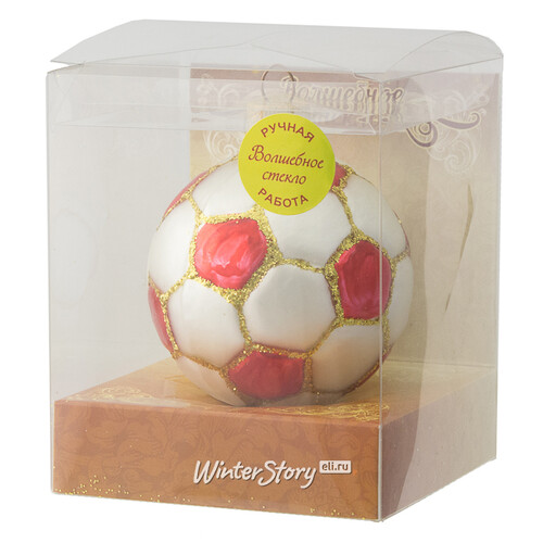 Стеклянная елочная игрушка Футбольный мяч - Red Edition 7 см, подвеска Коломеев