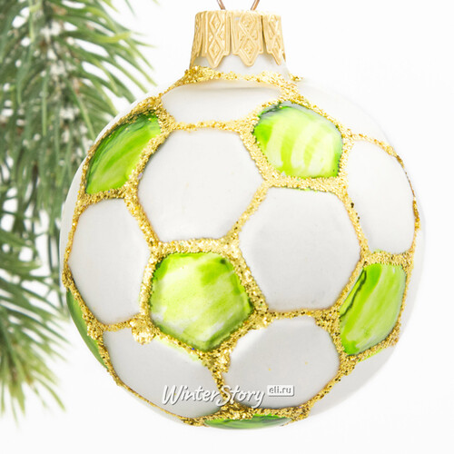 Стеклянная елочная игрушка Футбольный мяч - Green Edition 7 см, подвеска Коломеев
