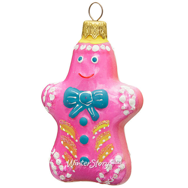 Стеклянная елочная игрушка Пряничный человечек Патрик 8 см, подвеска Коломеев