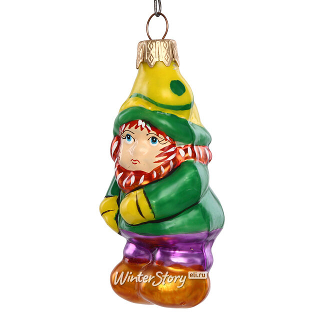 Стеклянная елочная игрушка Гномик Энди 11 см, подвеска Коломеев