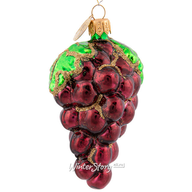 Стеклянная елочная игрушка Виноград 10 см, подвеска Коломеев