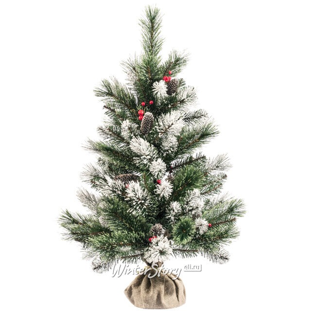 Настольная елка Фьюжн заснеженная 90 см с ягодами и шишками, ЛЕСКА + ПВХ Царь Елка