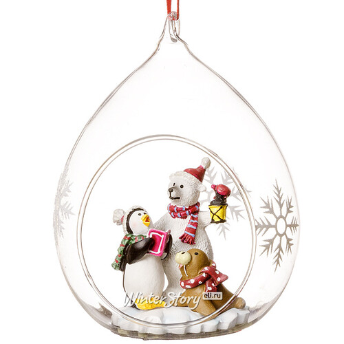 Стеклянный шар с композицией Снеговик и Пингвин 8*7*11 см, подвеска Forest Market