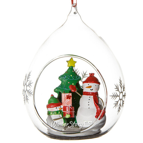 Стеклянный шар с композицией Снеговики 8*7*11 см, подвеска Forest Market
