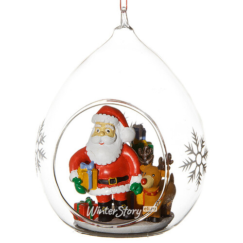 Стеклянный шар с композицией Санта с подарками 8*7*11 см, подвеска Forest Market