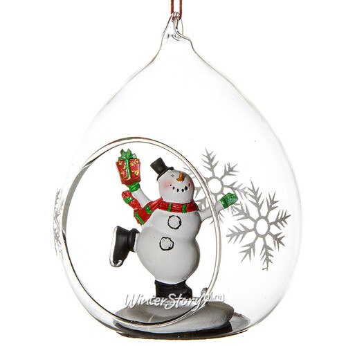 Стеклянный шар с композицией Снеговик на коньках 8*7*11 см, подвеска Forest Market