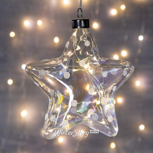 Подвесной светильник Звезда Искорка 15 см, 20 теплых белых LED ламп, на батарейках, стекло Peha
