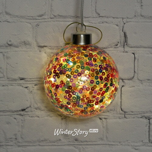 Декоративный подвесной светильник Шар Разноцветное Ретро 8 см, теплые белые LED лампы, на батарейках, стекло Peha
