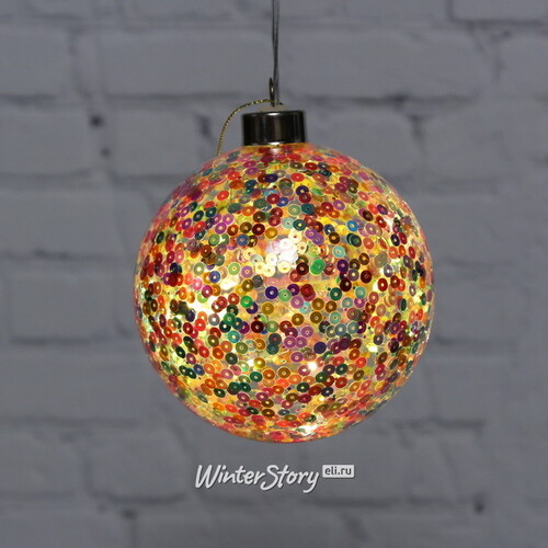 Декоративный подвесной светильник Шар Разноцветное Ретро 10 см, теплые белые LED лампы, на батарейках, стекло Peha