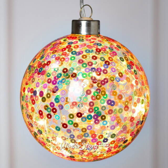 Декоративный подвесной светильник Шар Разноцветное Ретро 10 см, теплые белые LED лампы, на батарейках, стекло Peha