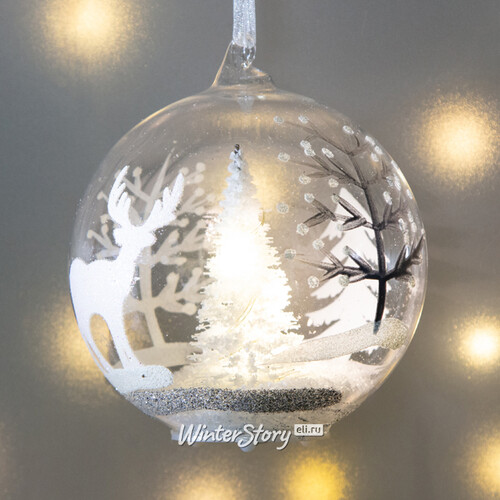 Светящийся шар с композицией Зимний Лес 10 см, на батарейках купить в  интернет-магазине Winter Story eli.ru, ID50094