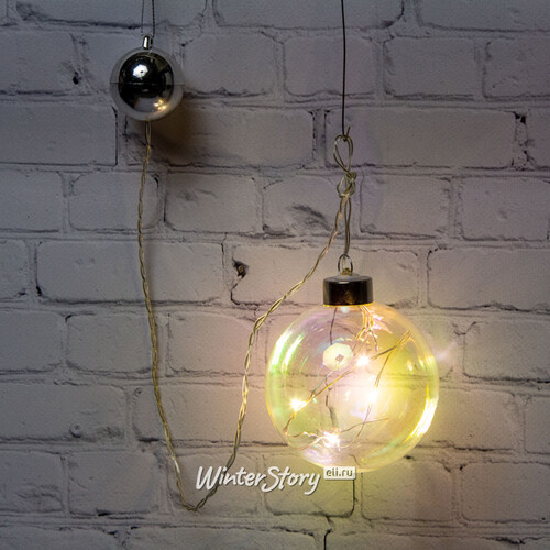 Декоративный подвесной светильник Шар Инграм 8 см, 4 теплых белых LED лампы, на батарейках, стекло Peha