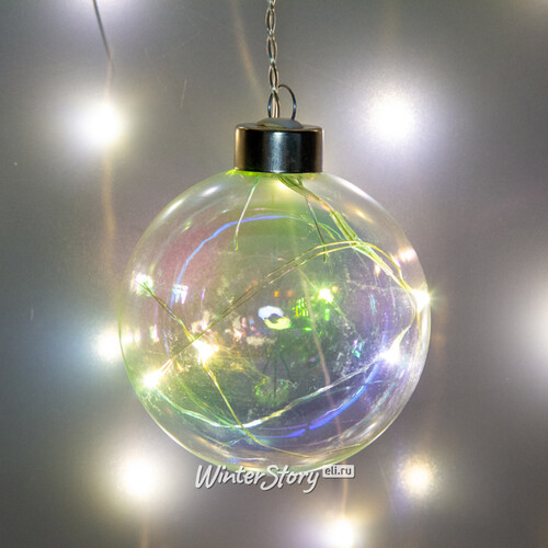Декоративный подвесной светильник Шар Инграм 12 см, 10 теплых белых LED ламп, на батарейках, стекло Peha