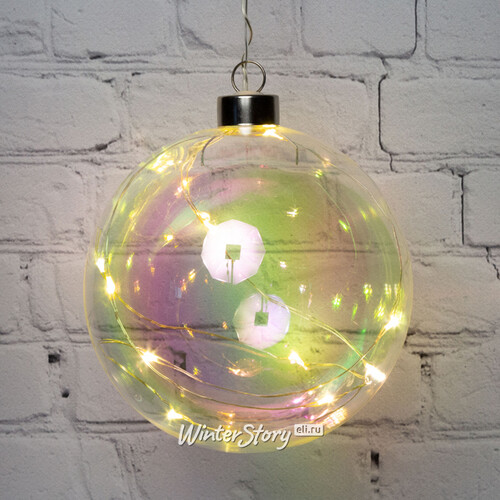 Декоративный подвесной светильник Шар Инграм 12 см, 10 теплых белых LED ламп, на батарейках, стекло Peha