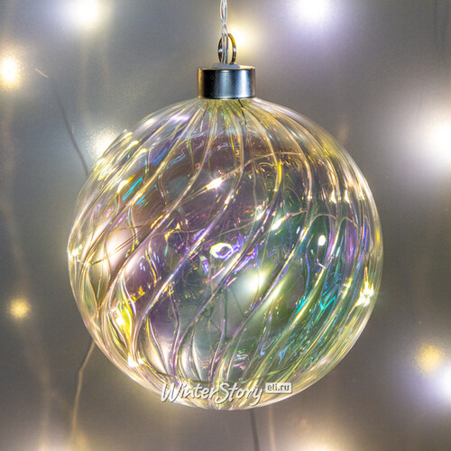Декоративный подвесной светильник Шар Кристер 12 см, 10 теплых белых LED ламп, стекло, на батарейках Peha