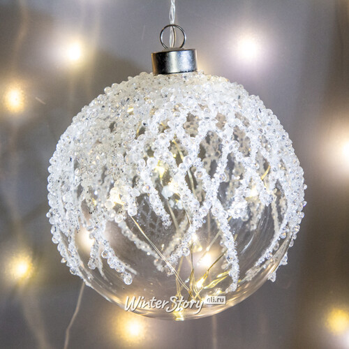 Декоративный подвесной светильник Шар Ясемин 12 см, 10 теплых белых LED ламп, на батарейках, стекло Peha