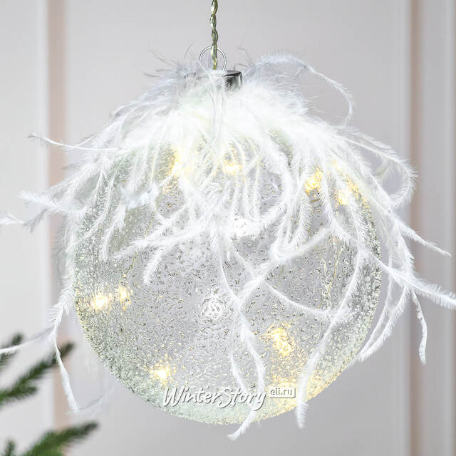 Подвесной светильник Шар Жирардо 12 см, 10 теплых белых LED ламп, стекло, на батарейках Peha