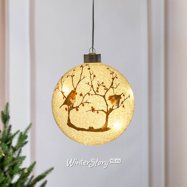 Светящийся елочный шар Рябиновые радости 12 см, 10 LED ламп, на батарейках Peha