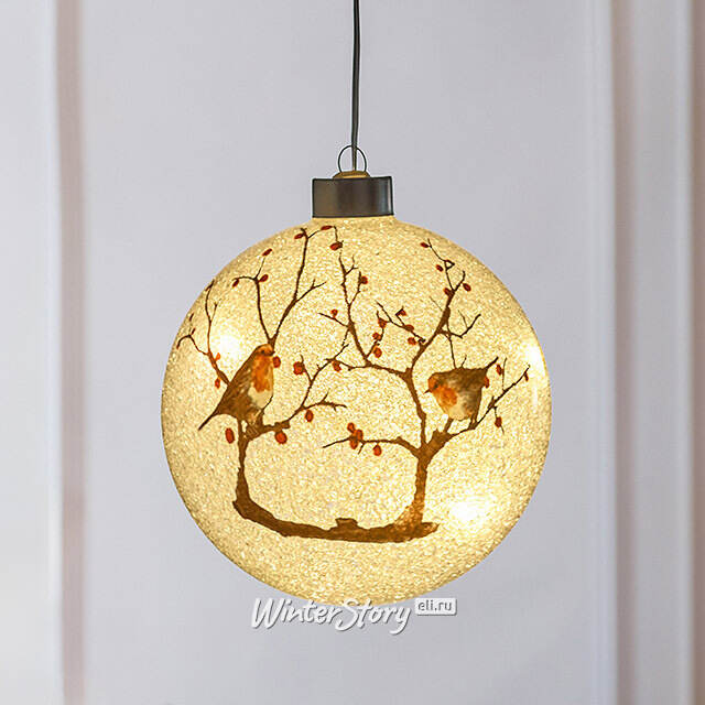 Светящийся елочный шар Рябиновые радости 12 см, 10 LED ламп, на батарейках Peha