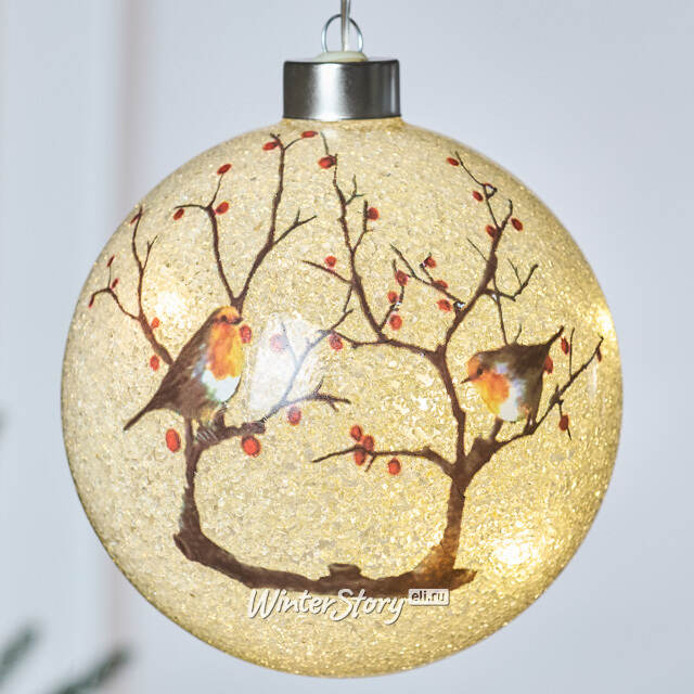 Светящийся елочный шар Рябиновые радости 12 см, 10 LED ламп, на батарейках Peha