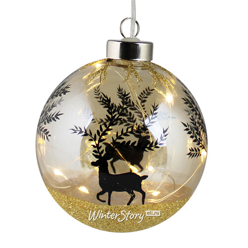 Светящийся елочный шар Amber Reindeer 10 см, 10 теплых белых LED ламп, на батарейках Peha