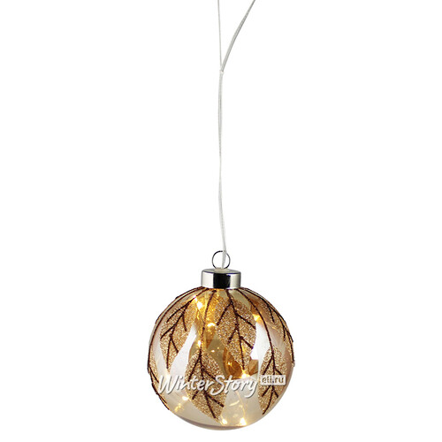 Светящийся елочный шар Amber Leaf 10 см, 10 теплых белых LED ламп, на батарейках Peha