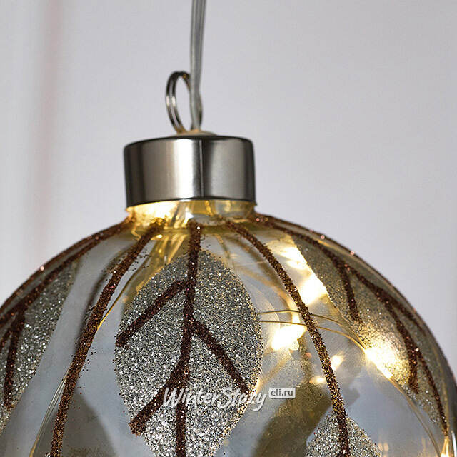 Светящийся елочный шар Smoke Leaf 10 см, 10 теплых белых LED ламп, на батарейках Peha