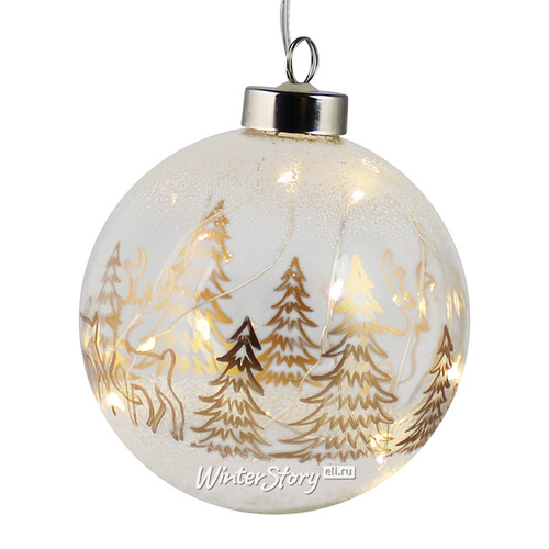 Светящийся елочный шар Ivory Reindeer 10 см, 10 теплых белых LED ламп, на батарейках Peha