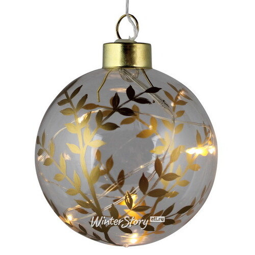 Светящийся елочный шар Gold Leaf 8 см, 4 теплых белых LED ламп, на батарейках Peha