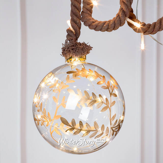 Декоративный подвесной светильник Шар Gold Leaf 14 см, 15 теплых белых LED ламп, на батарейках Peha