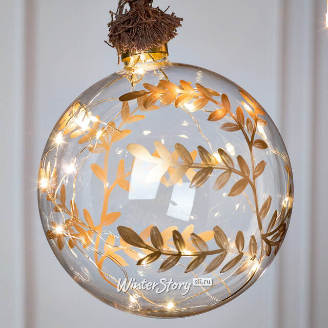 Декоративный подвесной светильник Шар Gold Leaf 14 см, 15 теплых белых LED ламп, на батарейках Peha