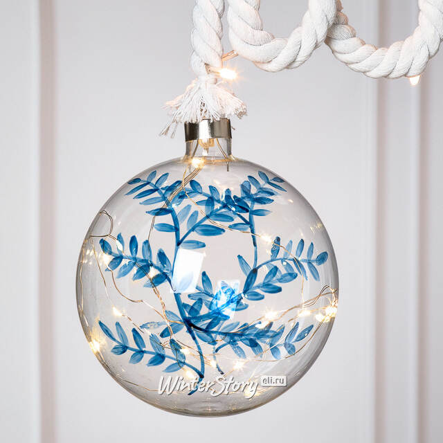 Декоративный подвесной светильник Шар Ice Leaf 14 см, 15 теплых белых LED ламп, на батарейках Peha
