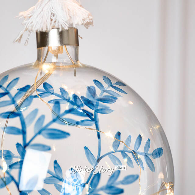 Декоративный подвесной светильник Шар Ice Leaf 14 см, 15 теплых белых LED ламп, на батарейках Peha